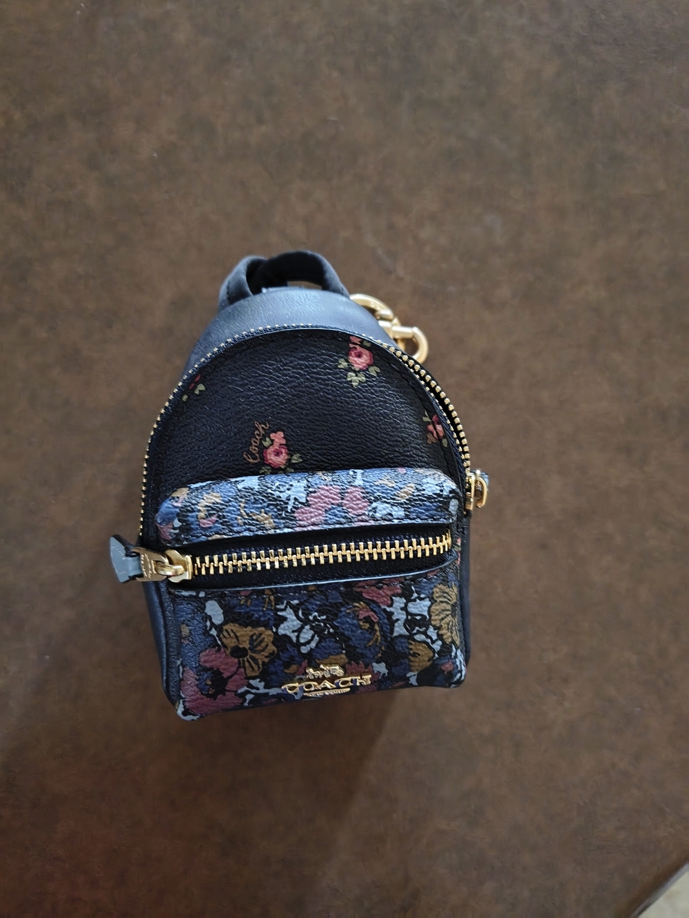 Coach Floral Mini Backpack Keychain - Black Floral